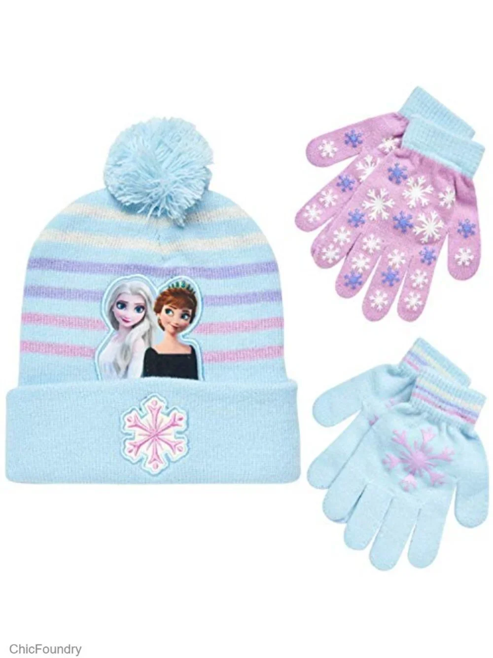 Frozen Girls Winter Hat and 2 Pair Gloves or Mittens Set Toddler Ages 2-7